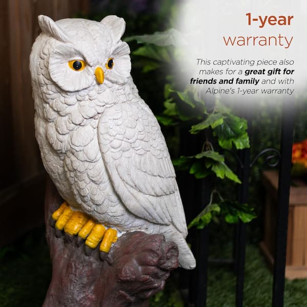 Alpine Corporation 28 in. Tall Life-Like Owl on Tree Trunk Garden