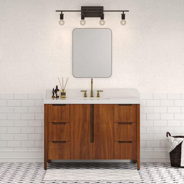 Sequoia 48 In. W x 22 in. D x 34.4 in. H Single Sink Bath Vanity in Noir Juglans with White Quartz Top