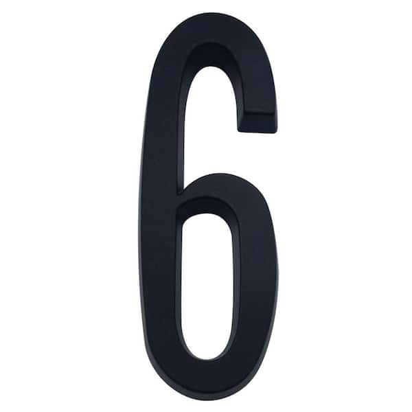 Everbilt 4 in. Flush Mount Matte Black Self-Adhesive House Number 6