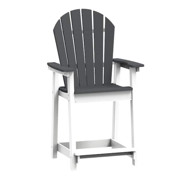 Yardgrace White-Gray HDPE Tall Adirondack Chair (Set of 1) High Back Footrest Widened Arms