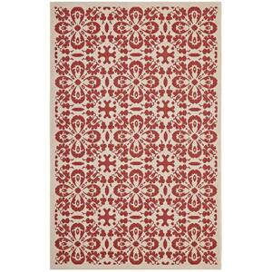 Ariana in Red and Beige 8 ft. x 10 ft. Vintage Floral Trellis Indoor and Outdoor Area Rug