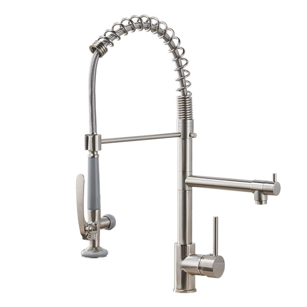 Single Handle Pull Down Sprayer Kitchen Faucet with Pot Filler in Brushed N