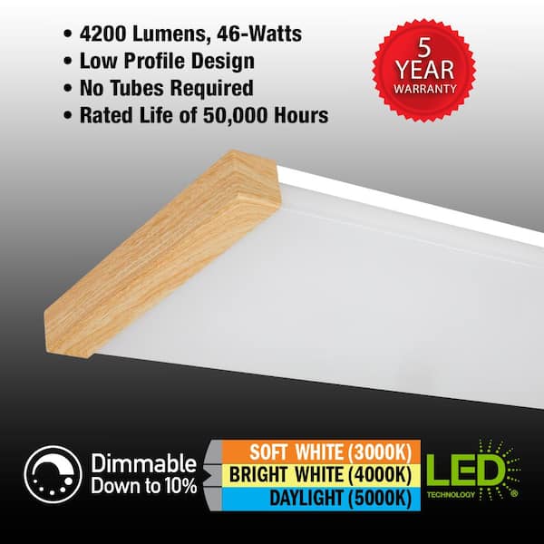 48 in. x 10 in. 4200 Lumens 46-Watt Adjustable CCT Modern LED Kitchen Light Panel 120V Light Oak End Caps (4-Pack)