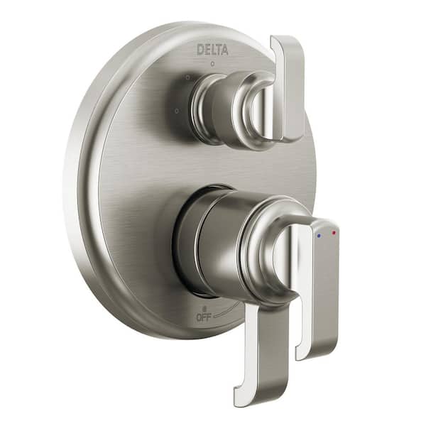 Delta Tetra 2-Handle Wall-Mount Valve Trim Kit 3-Setting Int. Div. in Lumicoat Stainless (Valve Not Included)