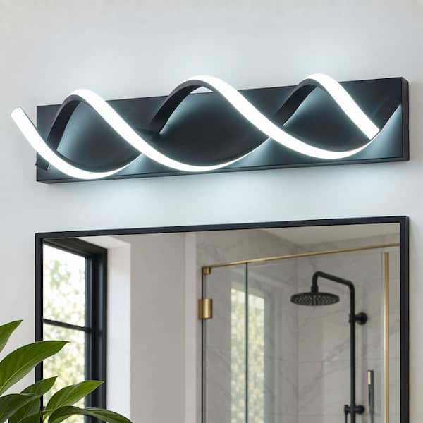 Modern 24.41 in. 25W Matte Black Spiral LED Vanity Light Dimmable Curved Wall Sconce Over Mirror