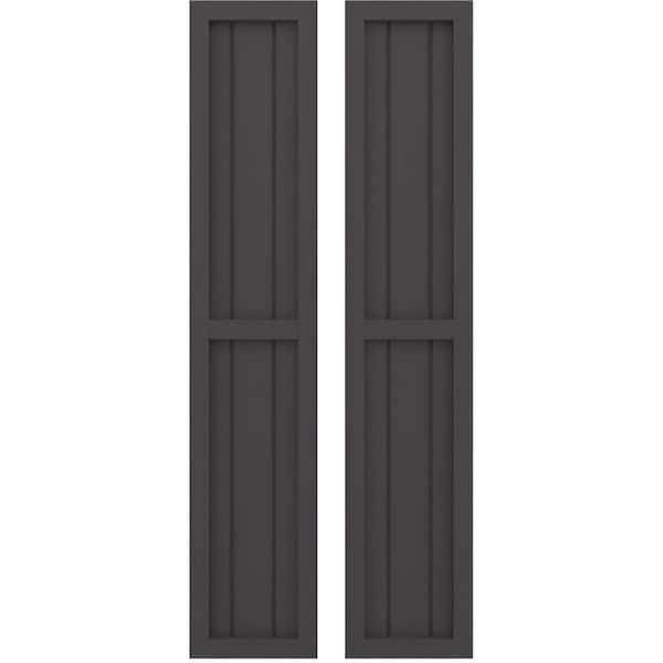 10-1/2 in. W x 60 in. H Americraft 3-Board Real Wood 2 Equal Panel Framed Board and Batten Shutters in Shadow Mountain
