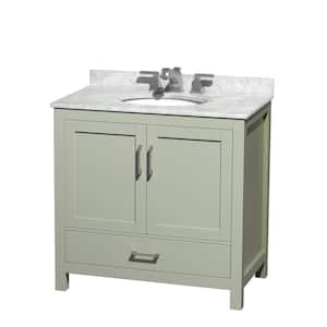 Sheffield 36 in. W x 22 in. D x 35 in . H Single Bath Vanity in Light Green with White Carrara Marble Top