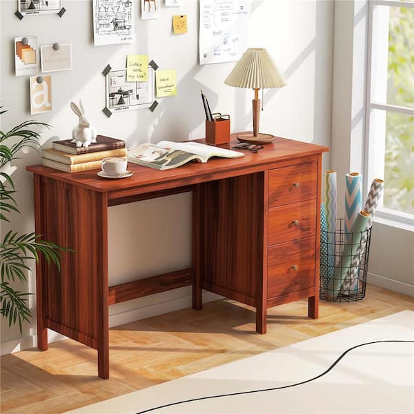 KOSUGA デスク ブラウン Costway 48 in. Rectangle Brown Wood 3-Drawer Desk with