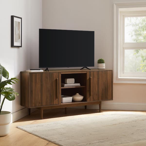 CROSLEY FURNITURE Liam Walnut Corner TV Stand Fits up to 65 in