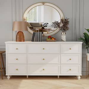 9-Drawer White Wooden Chest of Drawers, Modern European Style, 63 in W. X 31.5 in H. X 15.7 in D.