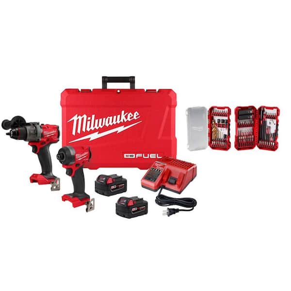 M18 FUEL 18V Brushless Hammer Drill/Impact 2-Tool Kit  2 Batteries with SHOCKWAVE 75-Pc Bit Set