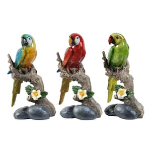 Brown/Multicolor Macaw on Branch Statues (Set of 3)