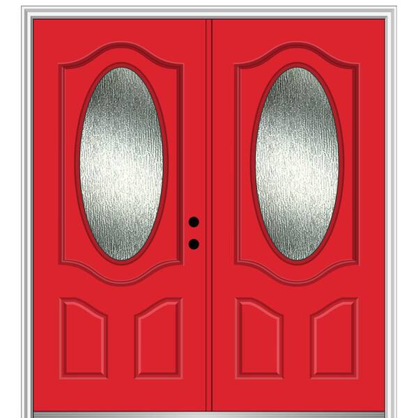MMI Door 72 in. x 80 in. Left-Hand/Inswing Rain Glass Red Saffron Fiberglass Prehung Front Door on 6-9/16 in. Frame