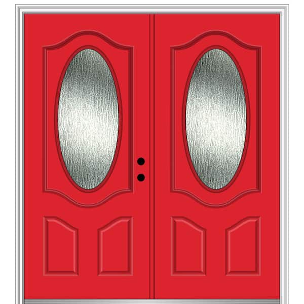 MMI Door 72 in. x 80 in. Left-Hand/Inswing Rain Glass Red Saffron Fiberglass Prehung Front Door on 4-9/16 in. Frame