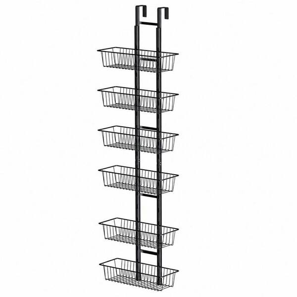 6-Tier Black Adjustable Over the Door Hanging Spice Rack, Over the Door Pantry Organizer for Kitchen
