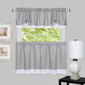Darcy Grey/White Polyester Light Filtering Rod Pocket Tier and Valance Curtain Set 58 in. W x 24 in. L