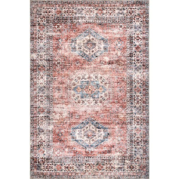 Saanvi SplashGuard Machine Washable Area Brick 3 ft. x 10 ft. Indoor Runner Rug