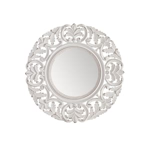 23.5 in. x 23.5 in. Modern Round Framed Whitewash Decorative Mirror