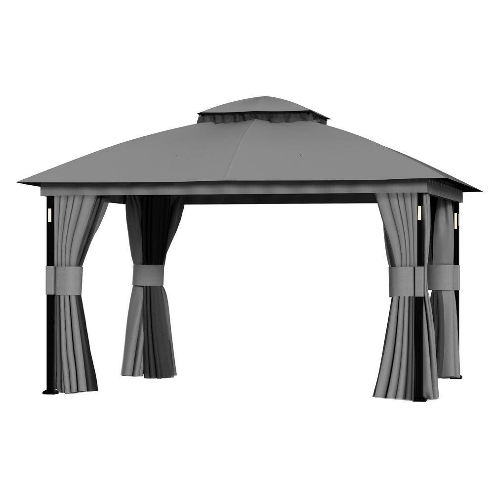 Ultra Series Patio Gazebo 11 ft. x 13 ft. with LED Lights and Bluetooth Speaker, Netting and Curtains, Gray price history on PriceWatchPro