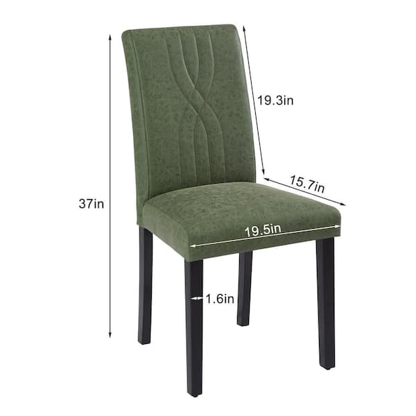 Upholstered Dining Chairs Set of 4 Green Modern PU Leather and Solid Wood Legs and High Back Dining Room Chairs