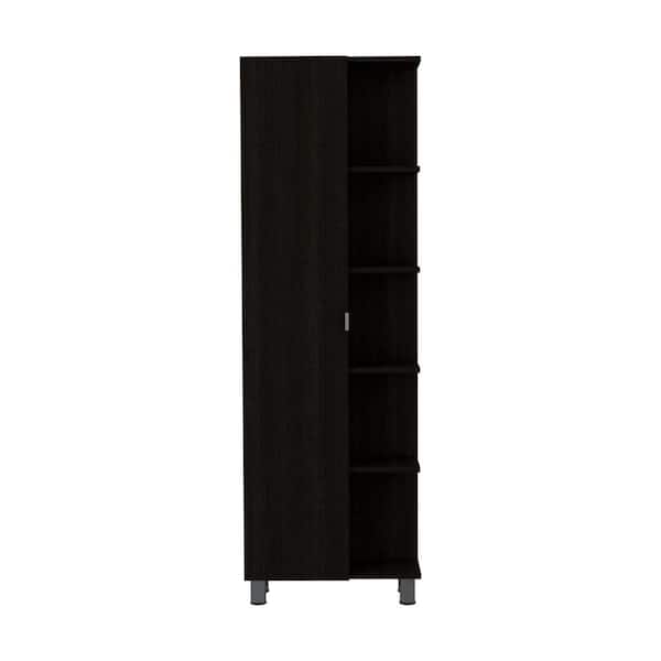 Unbranded 20.15 in. W x 8.58 in. D x 62.2 in. H Black Linen Cabinet, 4 Interior Shelves, 5 External Shelves