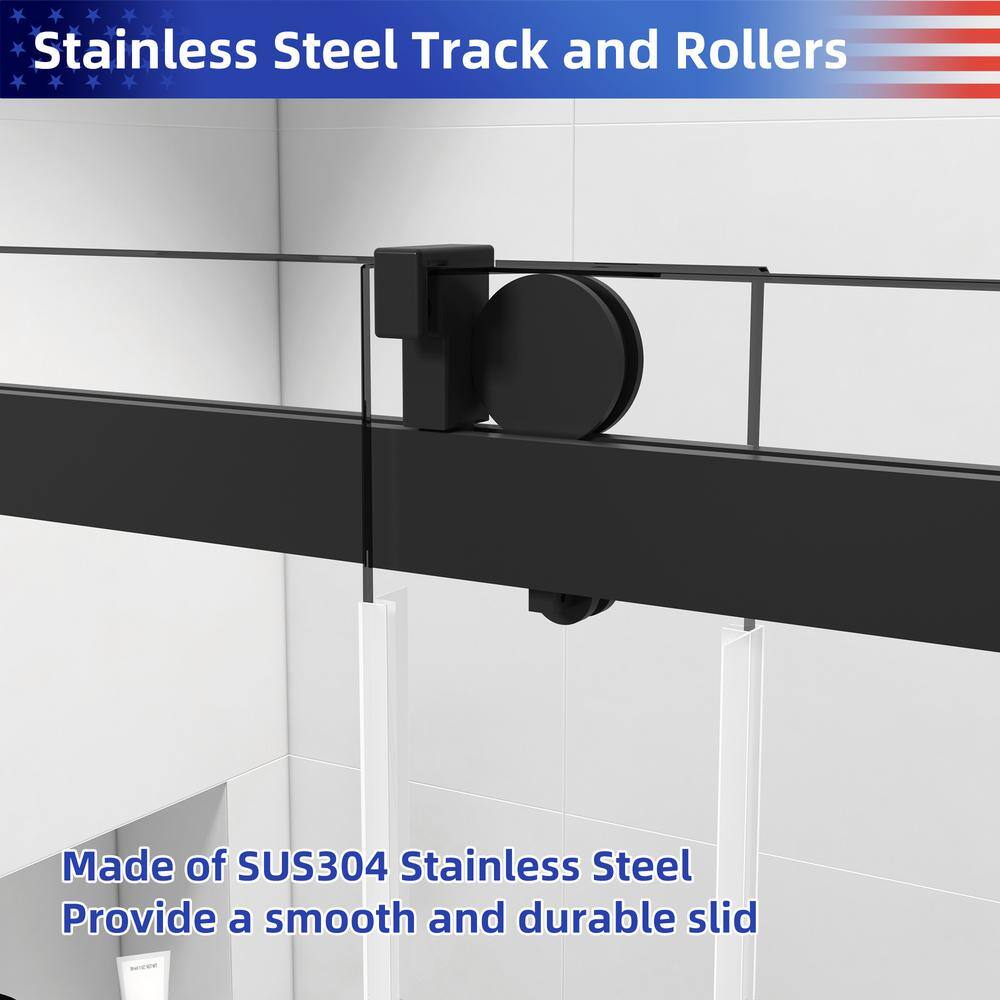 72'' Matte Black Frameless Sliding Shower Door with Clear Glass