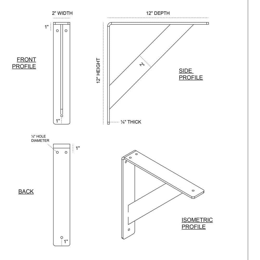 Unfinished Steel 12" x 12" x 2" Traditional Bracket