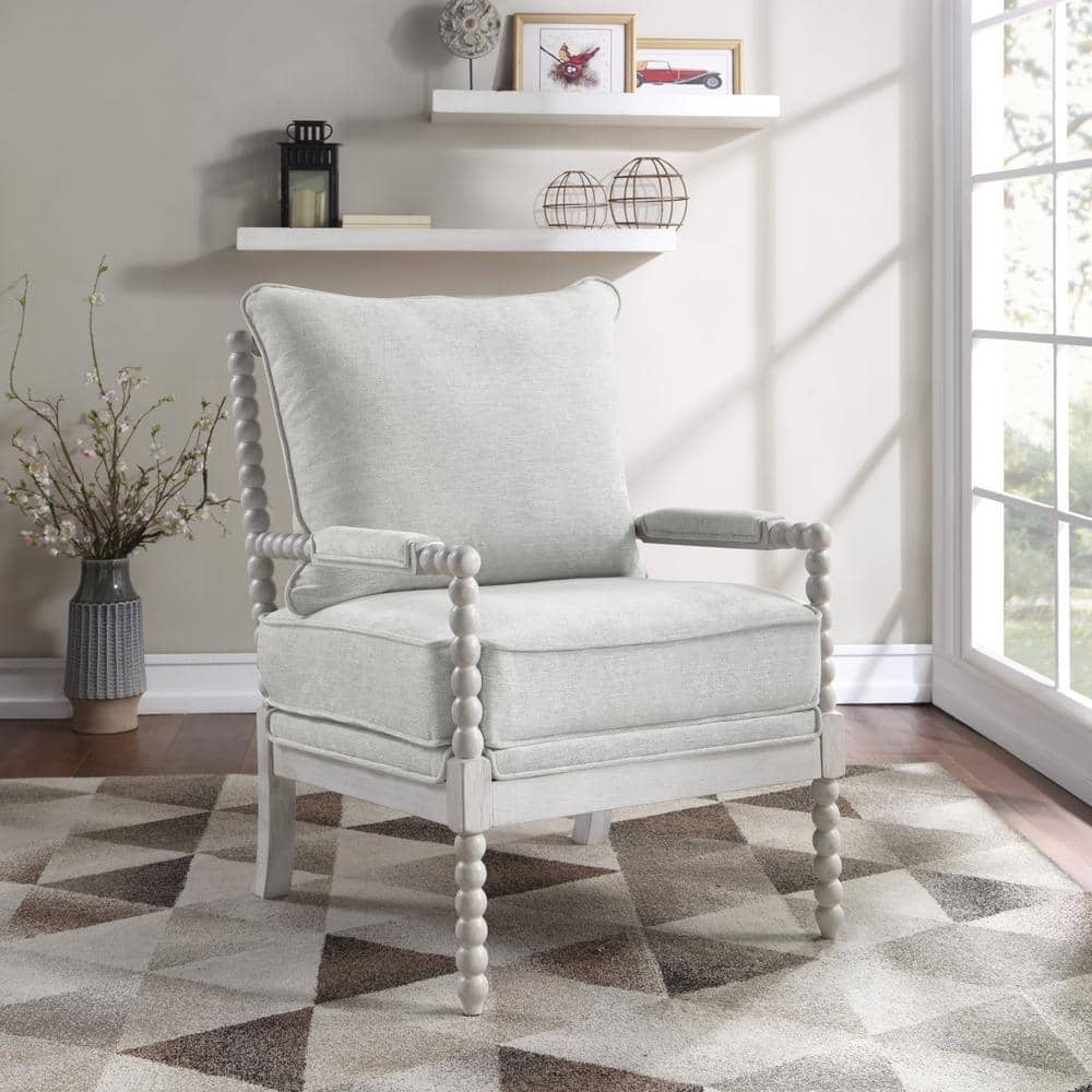 Kaylee Smoke Gray Spindle Accent Chair with White Wood Frame