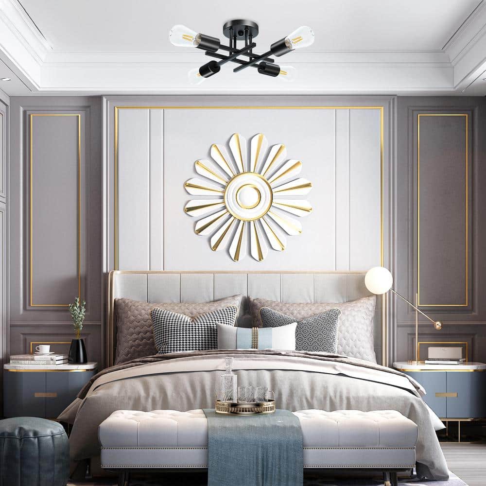 16.5" Black Metal Sputnik Outdoor Ceiling Light