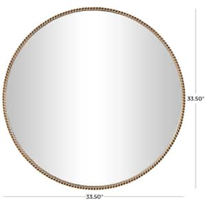 34 in. x 34 in. Round Framed Gold Wall Mirror with Linked Chain Frame