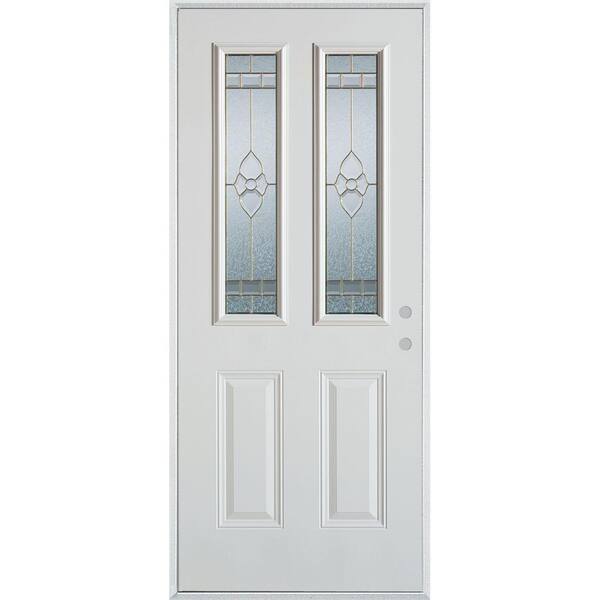 Stanley Doors 36 in. x 80 in. Traditional Brass 2 Lite 2-Panel Prefinished White Left-Hand Inswing Steel Prehung Front Door