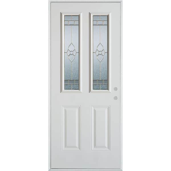 Stanley Doors 32 in. x 80 in. Traditional Zinc 2 Lite 2-Panel Painted White Left-Hand Inswing Steel Prehung Front Door