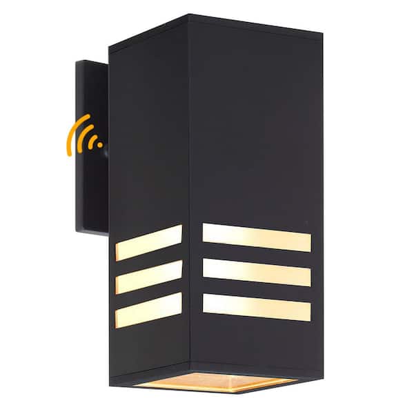 Enhanced 8.3 in. Black Dusk to Dawn Indoor/Outdoor Hardwired Cylinder Sconce with No Bulb Included