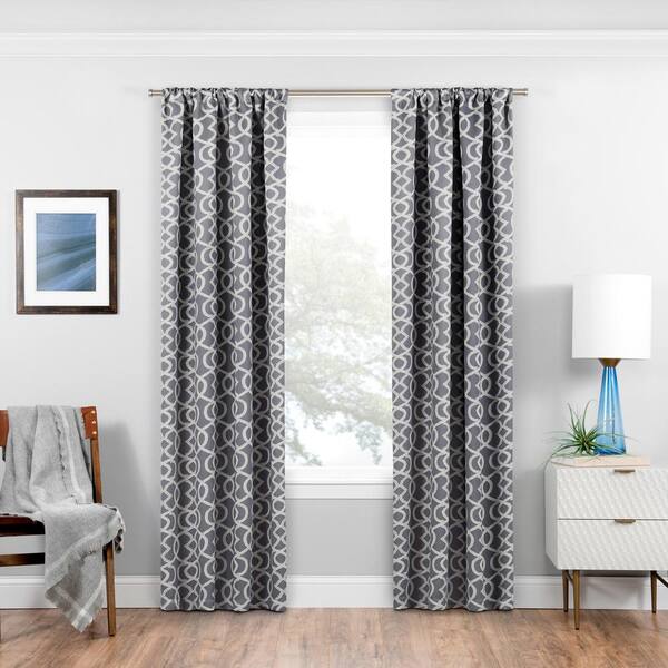 Eclipse Isanti Grey Trellis Pattern Polyester 37 in. W x 95 in. L Blackout Single Rod Pocket Curtain Panel