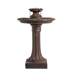 28 in. Birdbath 1-Tier Water Fountain, Outdoor, Brown Resin, Auto Shut Off Pump for Home Garden Yard Decor