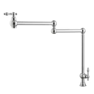 Vintage Deck Mount Pot Filler Kitchen Faucet, with Folding Stretchable Double Joint Swing Arms in Brass Chrome Plating