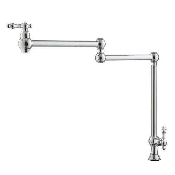 CASAINC Vintage Deck Mount Pot Filler Kitchen Faucet, with Folding Stretchable Double Joint Swing Arms in Brass Chrome Plating