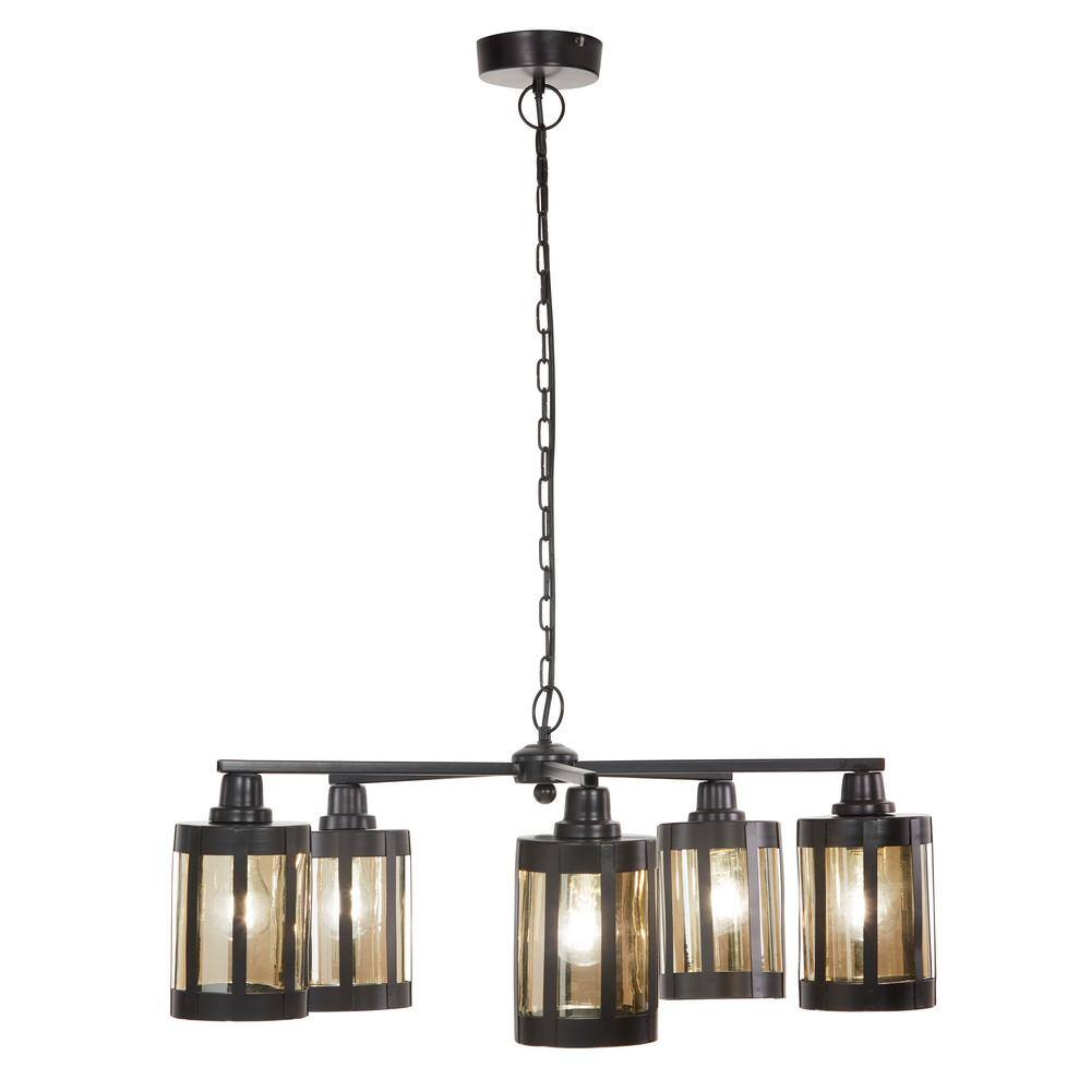 River of Goods Adrie 5-Light Black Chandelier with Metal and Glass Shades