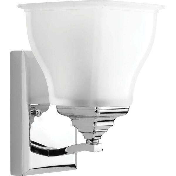 Progress Lighting Callison Collection 1-Light Polished Chrome Bath Sconce with Square Etched Glass Shade