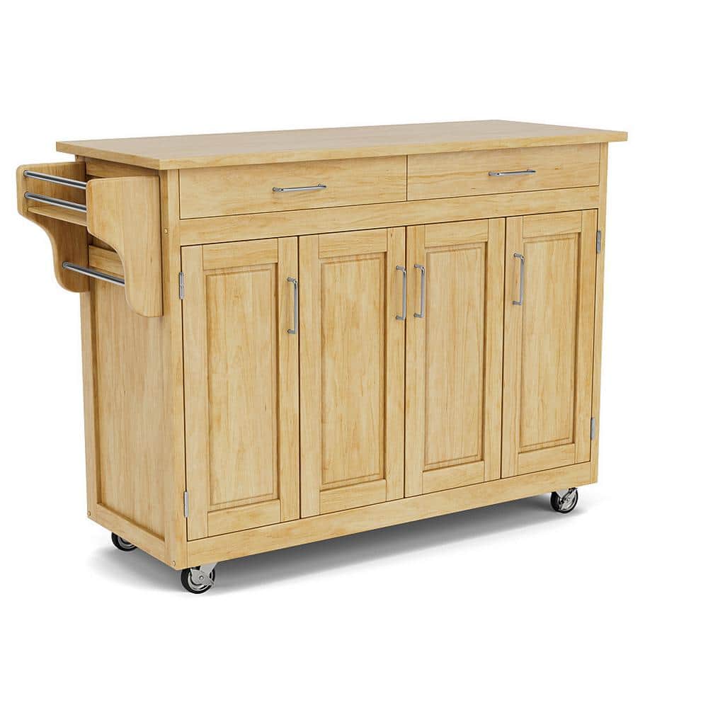 Natural Wood Kitchen Cart with Spice Rack and Storage