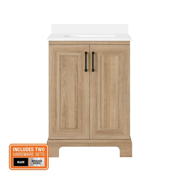 Sinita 24 in. Single Sink Weathered Tan Bath Vanity with White Engineered Stone Top (Assembled)