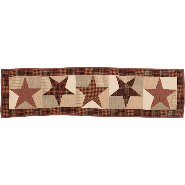 VHC BRANDS Abilene Star 13 in. W x 48 in. L Multi Burgundy Tan Dark Brown Primitive Star Geometric Quilted Cotton Table Runner