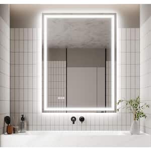 36 in. W x 48 in. H Rectangular Frameless Anti-Fog Wall Dimmable Backlit Dual LED Bathroom Vanity Mirror in silver