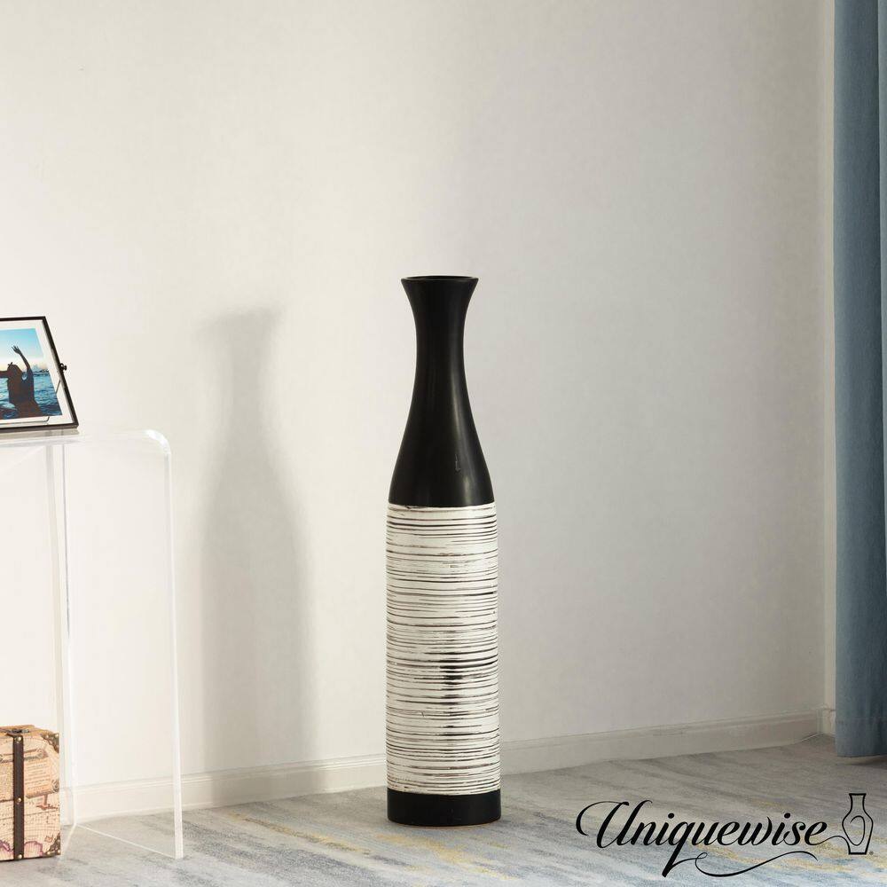 Handcrafted Black and White Ceramic Bottle-Shaped Floor Vase