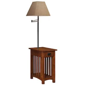 12 in. W Favorite Finds Mission Impeccable Medium Oak End/Side Lamp Rectangle Table with One Drawer and Shelf