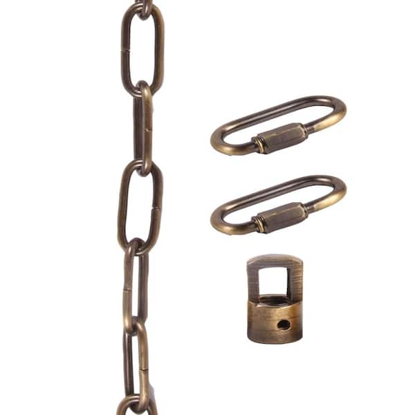Heavy-Duty Pendant Light Hanging Chain with Hook Ring and 2 Connection Locks, Antique Copper Finish, 65 lb Capacity