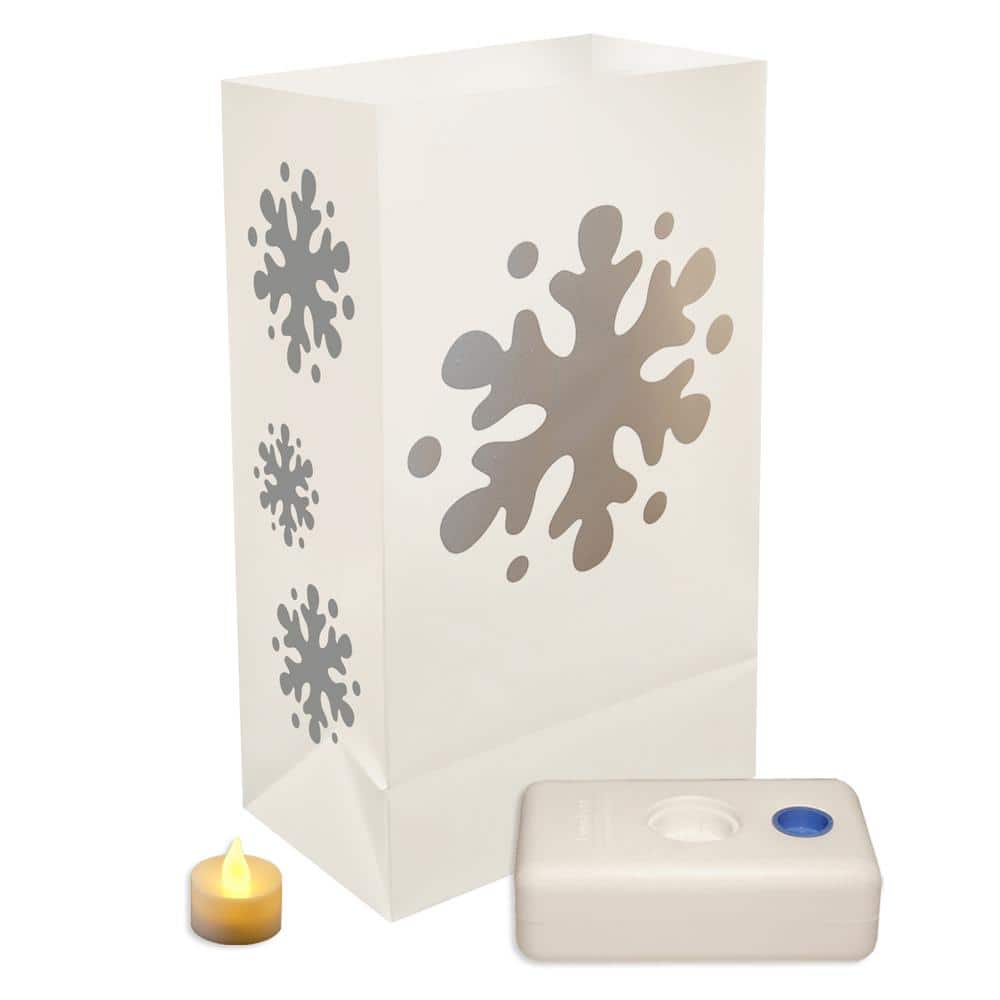 LUMABASE 11 in. Flame Resistant Snowflake Candle Luminaria Kit