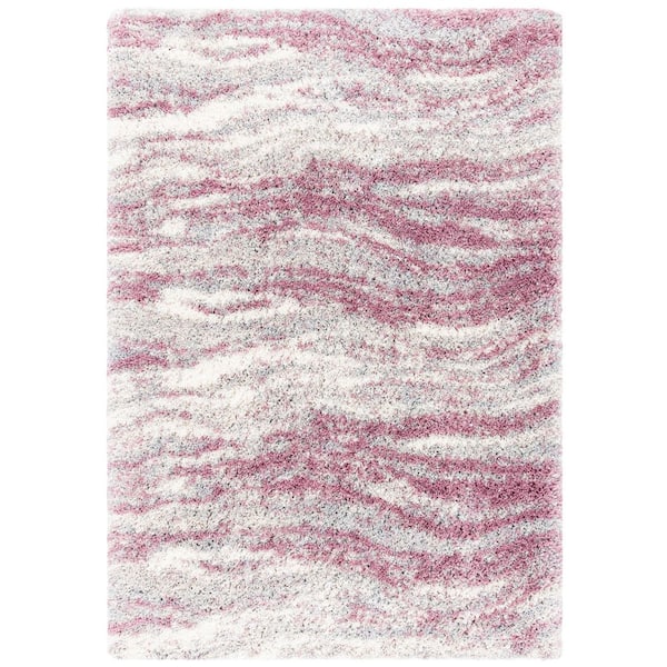 Fontana Shag 4 ft. x 6 ft. Pink/Gray Wavy Abstract Area Rug