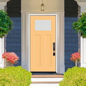 Legacy 36 in. x 80 in. 1/4 Toplite Rain Glass LHIS Primed Jackfruit Finish Fiberglass Prehung Front Door