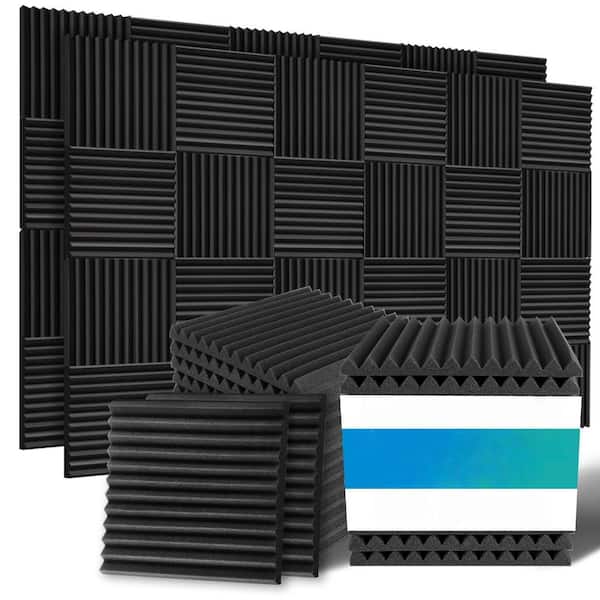 12 in. x 12 in. x 1 in. Black Sound Proof Foam Panels for Walls (96-Pack), High Density Acoustic Panels, Sound Absorbing